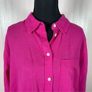 Gap linen long sleeve women’s casual button‎ down shirt large pink blouse Office